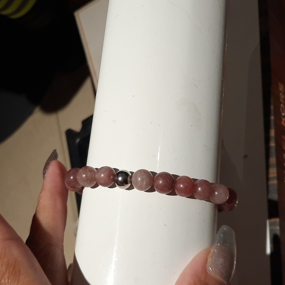Genuine Rainbow Agate Stretchy Beaded Bracelet Stainless Steel Bead